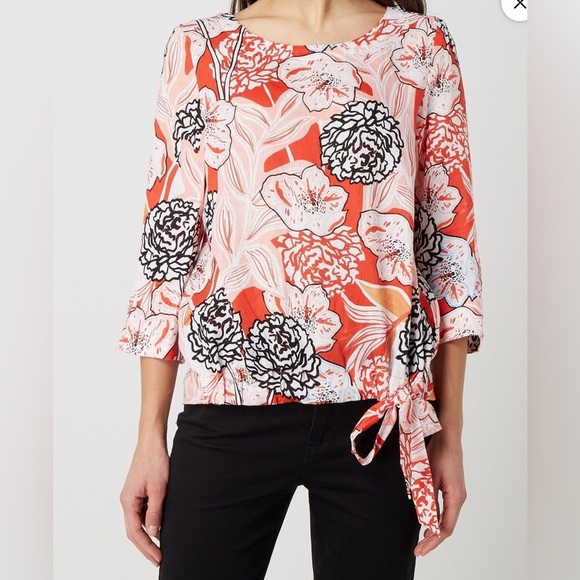 Christian Berg Woman Blouse M Floral Tie Side Pure Linen Multicolor - Picture 1 of 11